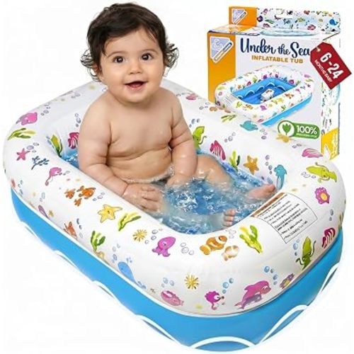 Mommy's Helper | Inflatable Under The Sea Baby Bathtub, Collapsible Safe Baby Bath Tub with Anti-Sliding Saddle Horn Seat, Must Have Travel Toddler Bath, Portable Bathtub Recommended Months 6 to 24