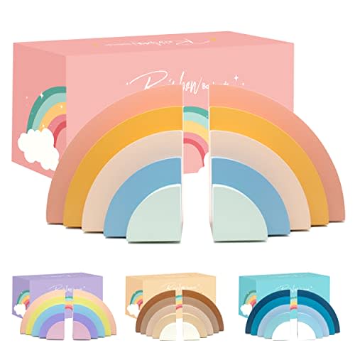 Decorably Boho Rainbow Bookends for Kids - 1 Set Non-Skid Wooden Book Ends for Kids Books, Kids Bookends for Girls and Boys Room, Baby's Nursery, Classroom