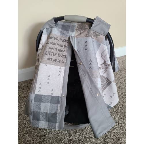 Deer Woodland Carseat Cover, Baby Shower Gift, Baby Boy Car Seat Canopy