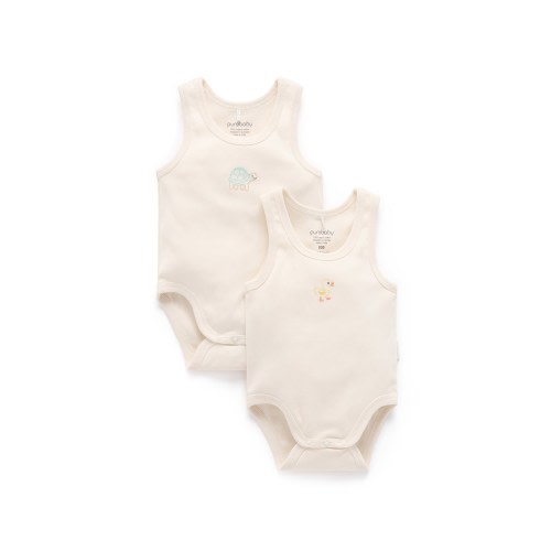 Purebaby Zoo Friends Embroidered Singlet Bodysuit 2 Pack | David Jones