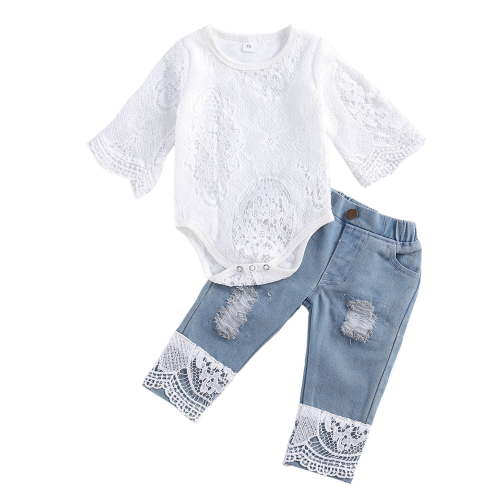 IZhansean Infant Toddler Baby Girl Summer Clothes Set Romper Bodysuit Denim Pants Outfits