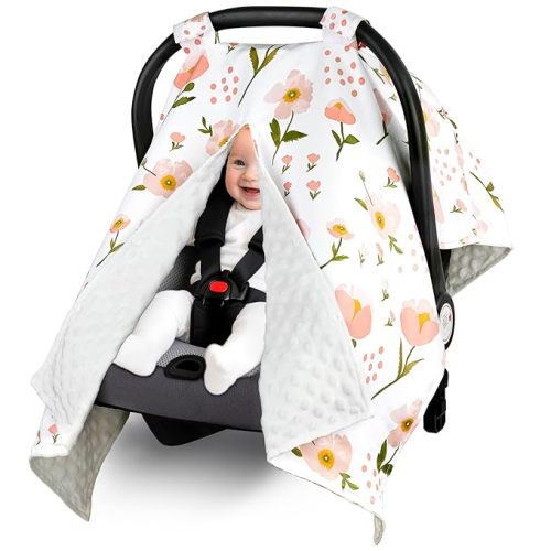 Metplus 2 in 1 Baby Car Seat Cover, Car Seat Canopy for Babies, Mom Multiuse Nursing Cover, Minky Baby Carrier Covers, Newborn Boy Girl, Peekaboo Opening