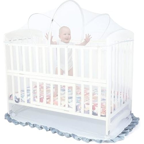Orzbow Crib Tent Safety Net, Encrypted Crib Mosquito Net to Keep Baby in, Crib Cover with Two-Way Zippers, Durable, Strong, Keep Baby Infant from Climbing Out, Falls and Mosquito Bites, White