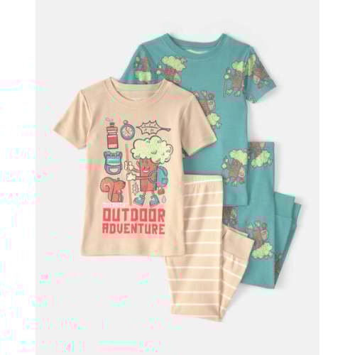 Toddler Boy Tree 100% Cotton Snug Fit 4-Piece Pajama Set - Green/Cream | Carter's