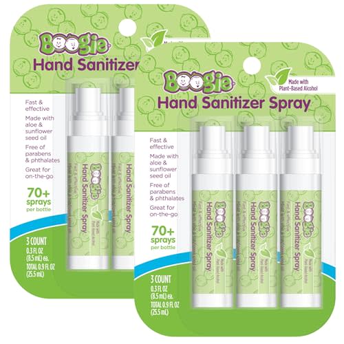 Boogie Kids Hand Sanitizer Spray for Babies &Toddlers, Great for Diaper Bags and Backpacks, Plant Based Alcohol, Made With Aloe & Sunflower Seed Oil, 3 Count (Pack of 2)