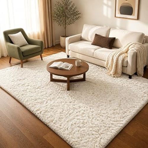 Ophanie 5x7 Area Rugs for Living Room Ivory, Fluffy Shag Large Fuzzy Plush Soft Rug, Shaggy Floor Big Carpets for Bedroom Nursery, Kids Home Decor Aesthetic with Over 99 pcs Pile fibers