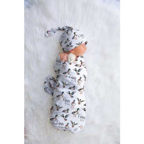 Personalized Mallard Duck Swaddle Custom Newborn Swaddle Blanket