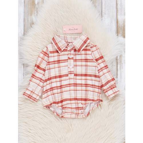 Copper Plaid Button Up Bubble Romper