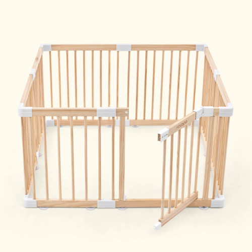 HARPPA Wooden Baby Gate Playpen | Non-Toxic Foldable DIY Adjustable Play Yard for Infants & Toddlers – Natural Finish Baby Fence for Small & Large Spaces