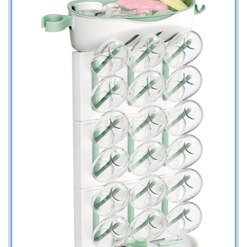 Momcozy DIY Larger Bottle Drying Rack for 18 Bottles, Space Saving Countertop Vertical Rack with Brushes Holder, Detachable Travel Bottle Rack for Baby Accessories & Pump Parts