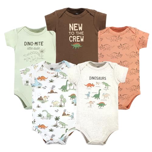 Hudson Baby Unisex Baby Cotton Bodysuits, Dinosaur Adventures 5-Pack, Newborn