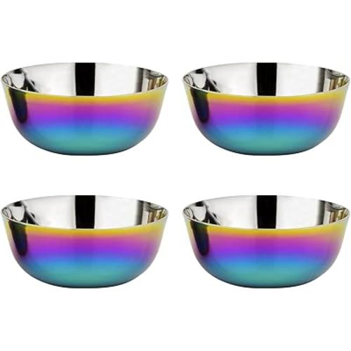 Ahimsa Stainless Steel Bowls for Toddlers, Pediatrician Designed, 8 oz Non Plastic Kid Bowls, Non Toxic Small Bowls Set, Unbreakable & Dishwasher Safe, Set of 4 Rainbow