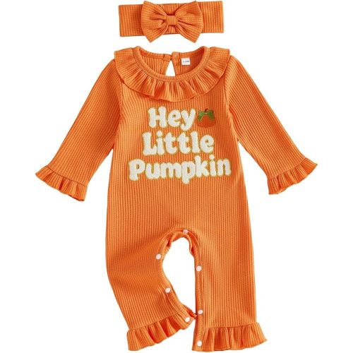 Newborn Baby Girl Halloween Clothes Cute Pumpkin Embroidery Jumpsuit