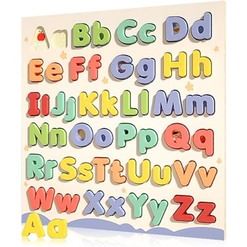 Alphabet Puzzles for Toddlers, ABC Puzzle Toys Wooden Montessori Early Learning Board Preschool Educational Easter Gift for Girls Boys Kids Ages 3+