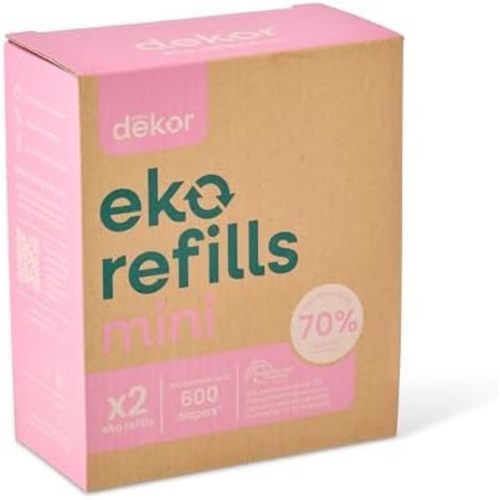 Diaper Dekor MINI Refills, 2 Count | ONLY Eco-Friendly Diaper Pail Refills Made With 70% Recycled Materials | Quicker, Easier & More Cost Effective than Trash Bags | Unscented