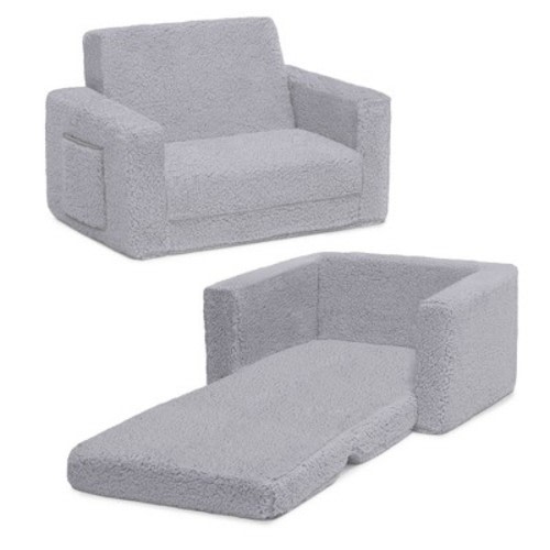 Delta Children Kids' Cozee Flip-Out Sherpa 2-in-1 Convertible Chair, Color: Gray