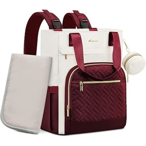 LOVEVOOK Diaper Bag Backpack, Large Capacity Portable Baby Bag with Foldable Diaper Changing Pad, Waterproof Baby Diaper Bags Gift for Mon Dad, Ivory Crimson