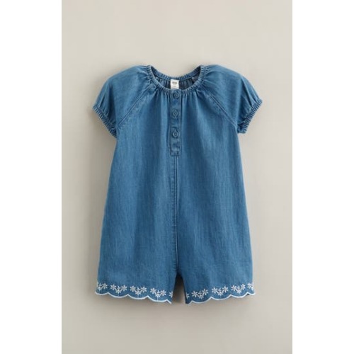 Embroidered Chambray Romper, 12M
