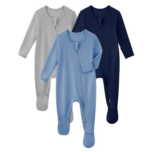 Yoofoss Rayon Made From Bamboo Baby Pajamas 3pcs Newborn Sleepers For Boy Girl Clothes, 0-3 3-6 6-9 Months Footed Pjs