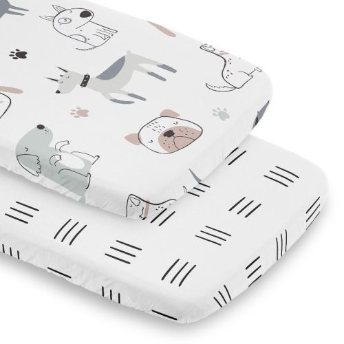 Sweet Jojo Designs Boy, Girl, Unisex/Gender Neutral Baby Bassinet Fitted Sheets Set Cartoon Puppy Grey Taupe and Blue 2pc
