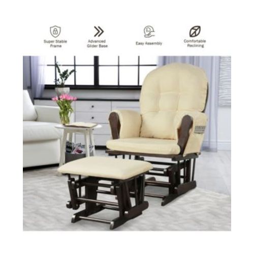 Glider and Ottoman Cushion Set Wood Baby Nursery Rocking Chair