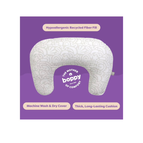 Boppy Nursing Pillow - Firm, Ergonomic U-Shaped Bottle and Breastfeeding Pillow with High Lift for Comfort and Support, Spacious Surface - Cream Retro Squiggles