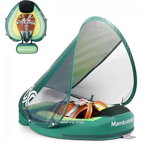 2026 Upgread Mambobaby Baby Pool Float with Canopy Non-Inflatable Solid Upgrade Soft Waterproof Skin-Friendly Fabric Materialfor 3-24 Months Age Boys Girls Toddlers Swim Ring(Avocado Green)