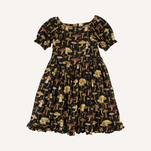 puff sleeve v-waist princess dress | black litho mushroom | modal