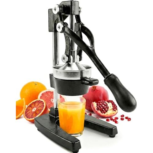 Eurolux Ultra-Premium Cast Iron Juicer | Extra-Large, Heavy Duty, Commercial Grade, Stainless Steel Manual Hand Press Citrus Squeezer For Fresh Orange Juice, Pomegranate, Lemon, and Much More (Black)