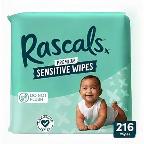Rascal+Friend Sensitive Wipes Fragrance Free, White, 216 Count (72 * 3)