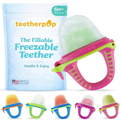 Teetherpop Fillable Freezable Teether for Babies - Breastmilk Popsicle Molds for Teething with Spill-Proof Sippy Slits – Freezable Baby Fruit Feeder Pacifier, Liquids & Purées, Cooling Teething Relief