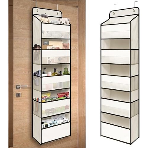 Over Door Organizer with 5 Large Pockets, Heavy Duty Hanging Organizer Storage, Closet Bathroom Nursery Bedroom Dorm, Toys Cosmetics Sundries and Baby Essentials, White