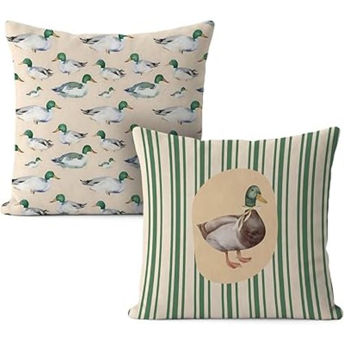 Farmhouse Mallard Duck Pillow Covers 18x18, Mallard Duck Nursery Decor, Ducks Hunting Gifts Decorative Throw Pillow Covers for Kids Room Home Living Room Bedroom Sofa Couch Set of 2
