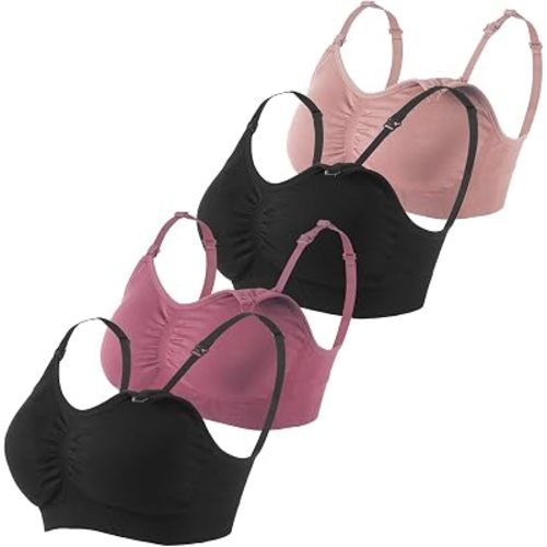 Under Control Nursing Bra 4-Pack - Wireless Maternity & Sleep Bra with Removable Pads - Comfortable Breastfeeding Bra (S-2XL)
