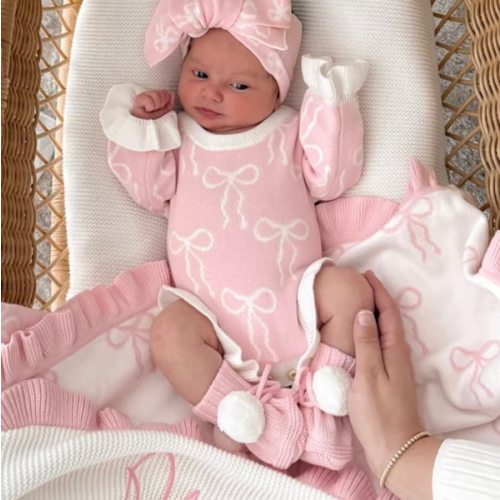 Little Bow Long Sleeve Romper - Milk & Fairy Floss – Avalia Kids