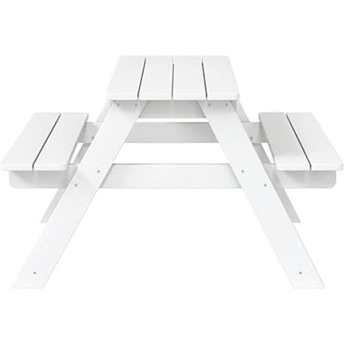 WestinTrends Malibu Outdoor Patio and Indoor Kids HDPE Plastic Picnic Bench Table, White