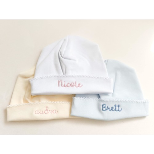Monogrammed Picot Trim Baby Hat
