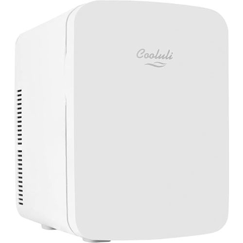Cooluli 15L Mini Fridge for Bedroom, Car, Office Desk & College Dorm - 12V Portable Cooler & Warmer for Food, Drinks, Skincare - AC/DC Small Refrigerator with Glass Front, White