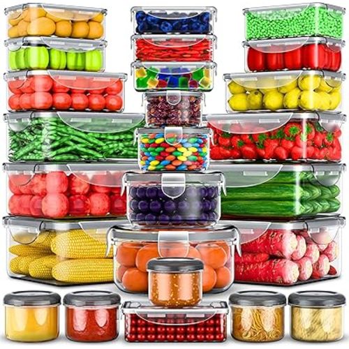 RockBerry 50 Pcs Large Food Storage Containers with Lids Airtight-85 OZ to small Containers-Total 526OZ Stackable Kitchen Set -BPA Free Leak proof containers- Freezer Microwave safe