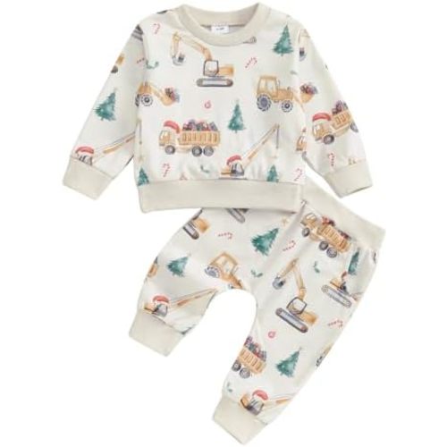 Toddler Baby Boys St Patricks Outfit Digger Clover Print Sweatshirt Long Sleeve Shirt Pants 2Pcs Spring Clothes