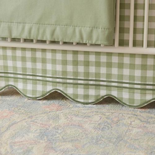 Checks Pattern with Scallop and Double Border Crib skirt, Dust ruffle for Nursery Crib Toddler Bedding Crib Bed Skirt for Baby Boy & Girl
