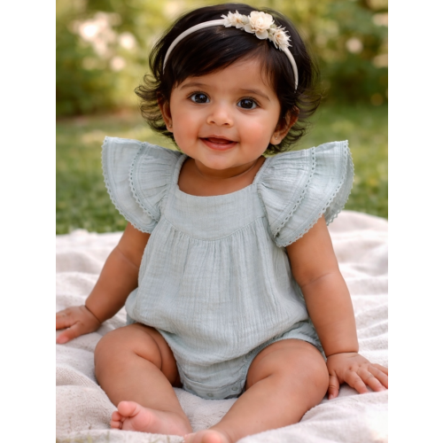 V-Neck Bubble Sunsuit, Jadeite