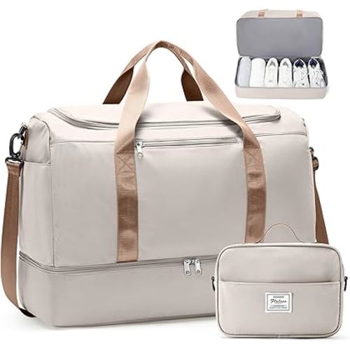 Extra Large Travel Duffle Bag with Shoe Compartment & Toiletry Bag, XL Weekender Bags for Women, Carry On Overnight Bags for Gym Sports, Water-Resistant Hospital Bag for Labor and Delivery