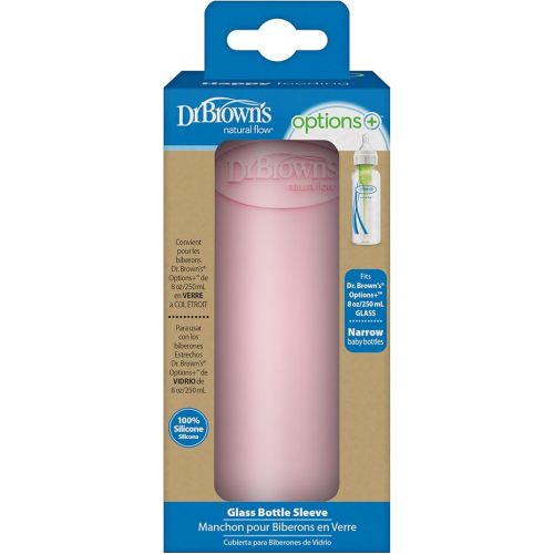 Dr. Brown's Options+ Narrow Glass Bottle Sleeve, 100% Silicone, Pink, BPA-Free, 8 oz, 1-Pack