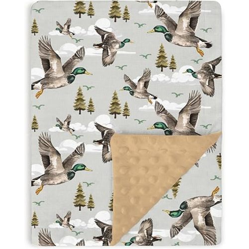 Brown Baby Blankets for Girl Boy 30" x 40", Soft Double Layer Minky Blanket with Dotted Fleece Back, Nursery Bed Receiving Quilt Newborn Infant Toddler Shower Gift Mallard Duck Hunting Theme