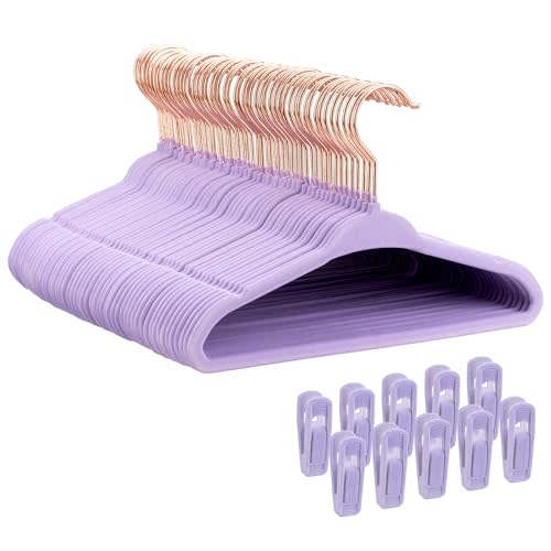 Tonswachic 50 Premium Baby Velvet Hangers - 11" Non-Slip, Ultra-Slim Space-Saving Kid Hangers - 360° Swivel Hook, Strong & Durable Infant & Toddler Clothes Hanger for Closet - Purple