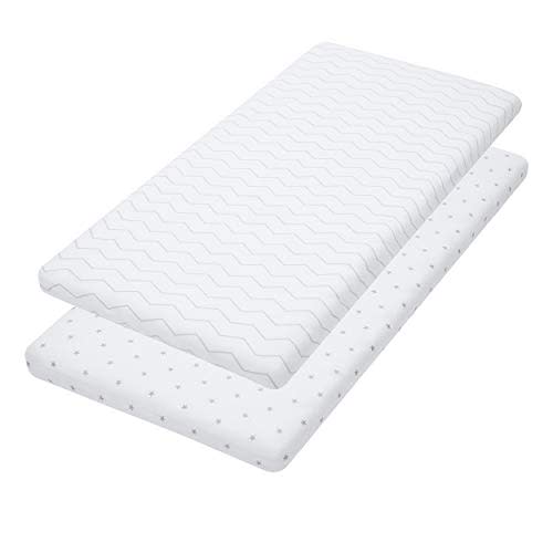 Bassinet Sheets, 2 Pack Chevron & Stars Fitted Soft Jersey Cotton Cradle Bedding