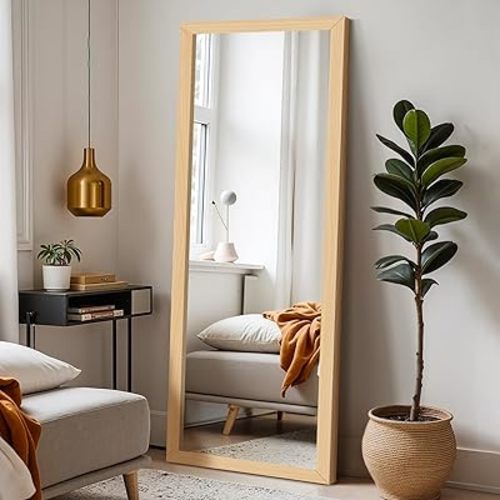 Delma Wall Full Length Mirror, Standing Mirror Full Body, Large Floor for Wall Door Bedroom Bathroom Living Room with Wooden Frame(with Stand,56x20)