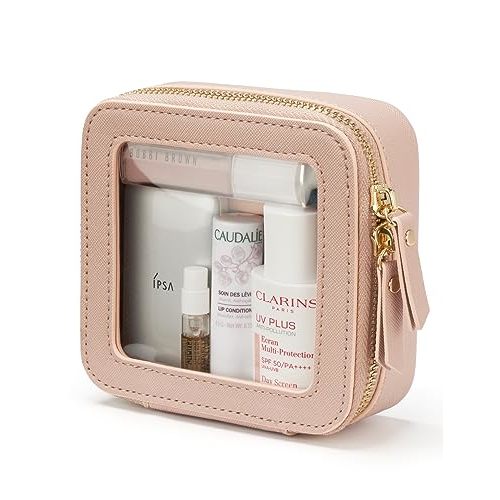 Popvibe Clear Makeup Bag Travel Cosmetic Case Transparent Toiletry Bag with Zipper, Portable Make Up Organizer Traveling Compact Car Bag for Essentials