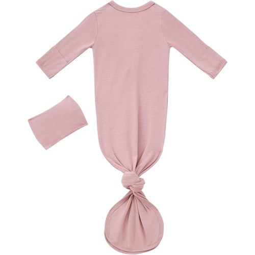 Newborn Baby Girls Knotted Gown Headbands Set Soft Viscose from Bamboo Infant Sleeper Baby Sleep Gown with Mittens